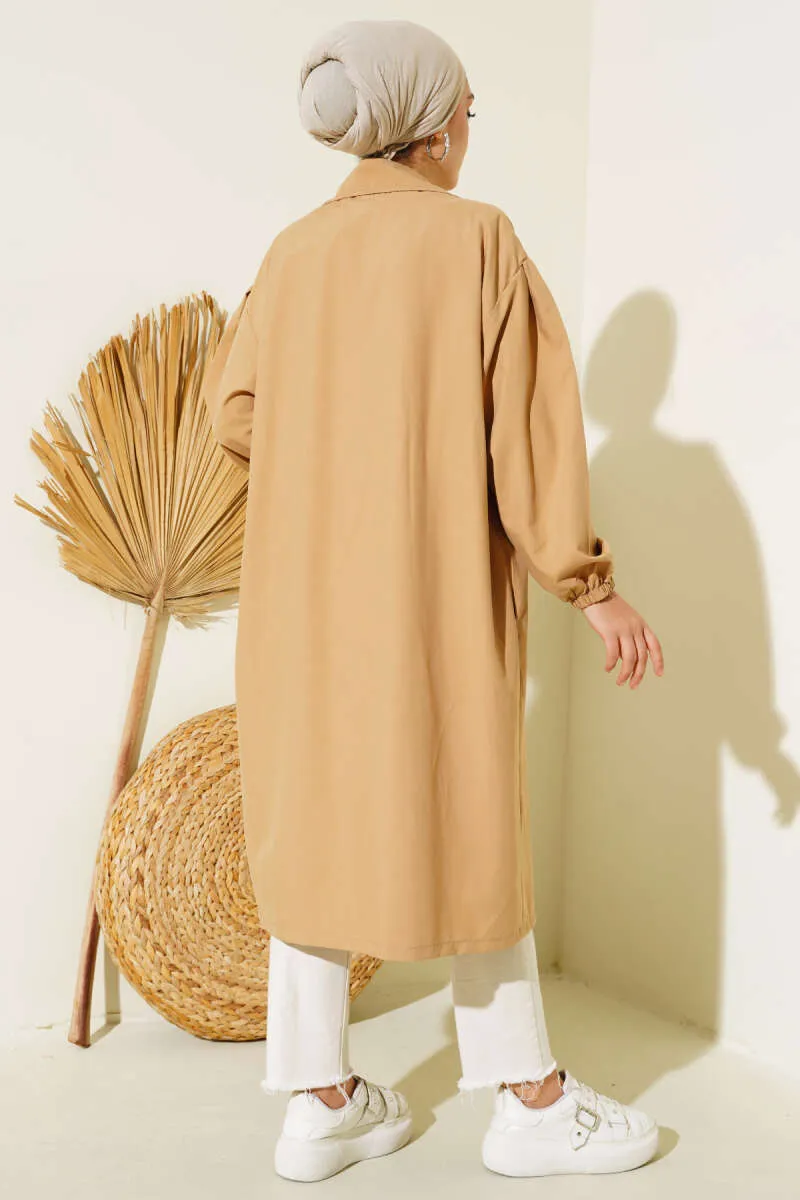 Elasticated Belted Trench Coat Latte