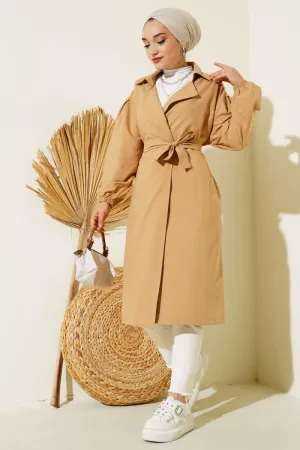 Elasticated Belted Trench Coat Latte
