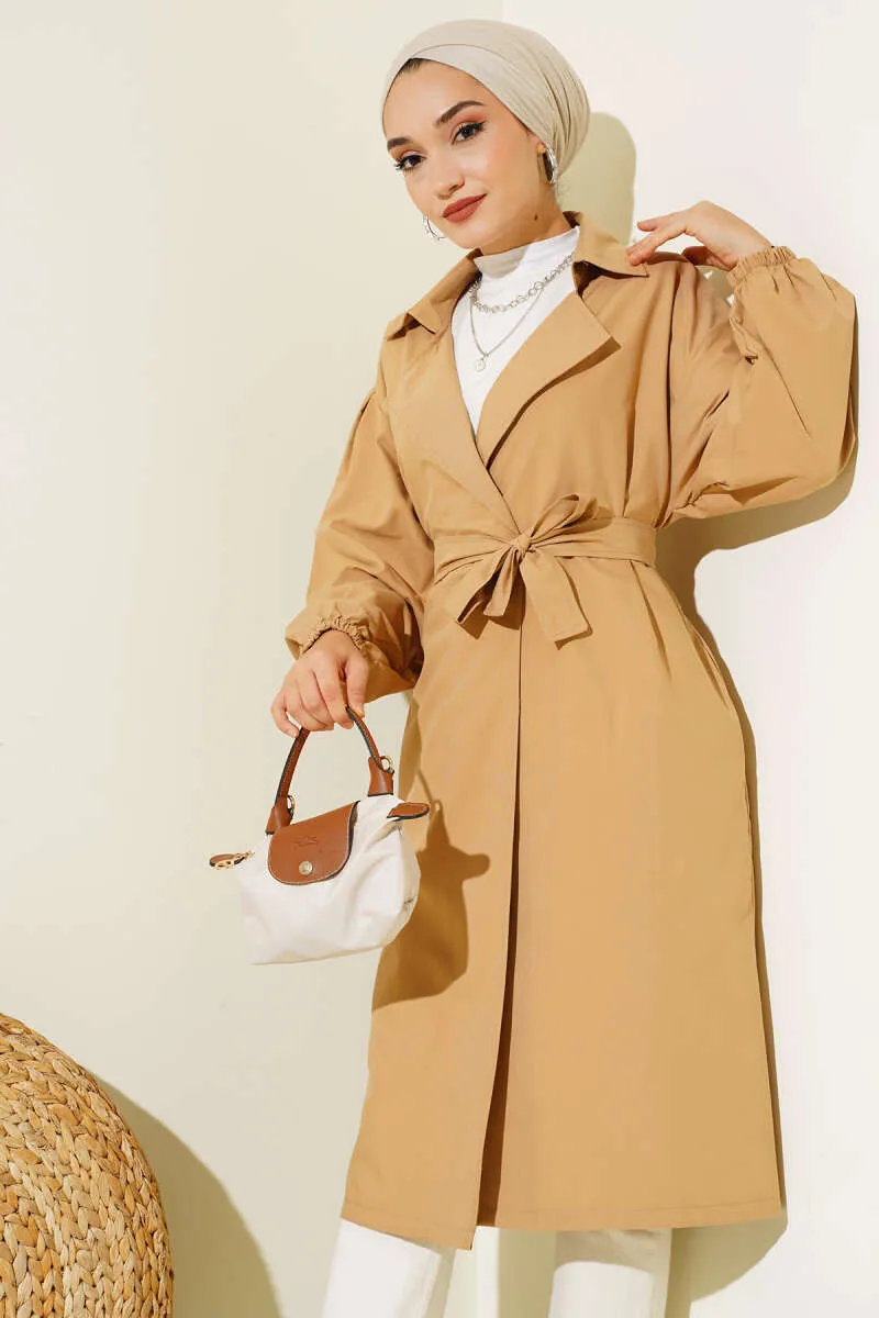 Elasticated Belted Trench Coat Latte