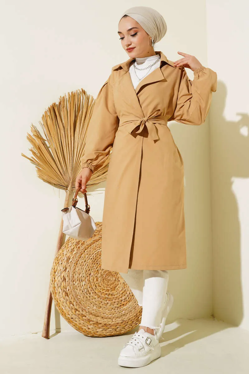 Elasticated Belted Trench Coat Latte