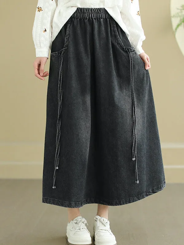 Elasticity Pockets Tied A-Line Loose Skirts Bottoms