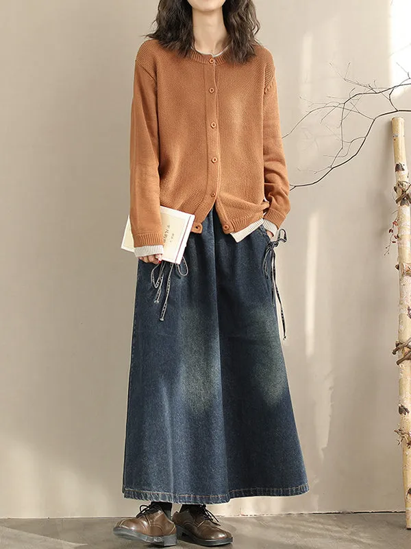 Elasticity Pockets Tied A-Line Loose Skirts Bottoms