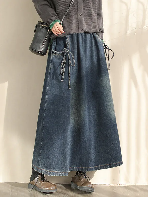 Elasticity Pockets Tied A-Line Loose Skirts Bottoms