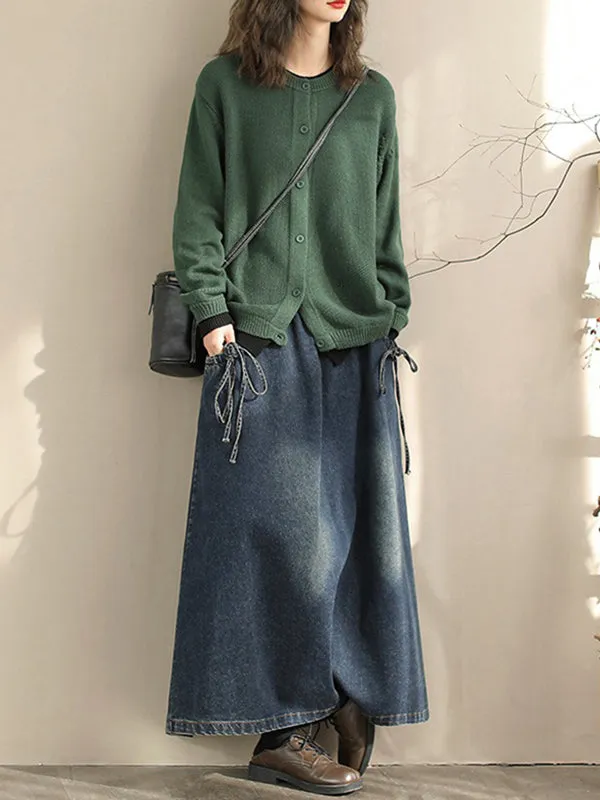 Elasticity Pockets Tied A-Line Loose Skirts Bottoms