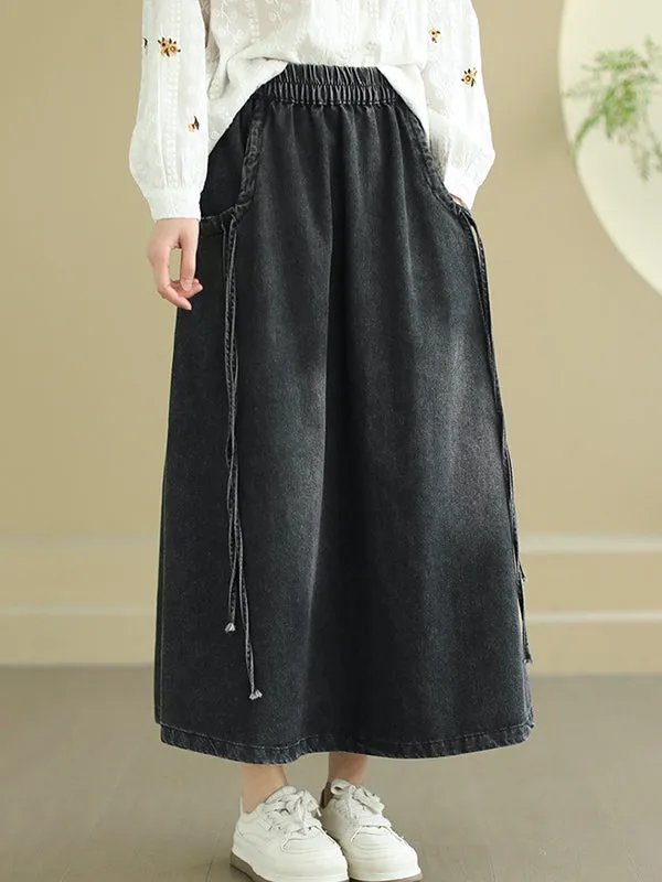 Elasticity Pockets Tied A-Line Loose Skirts Bottoms