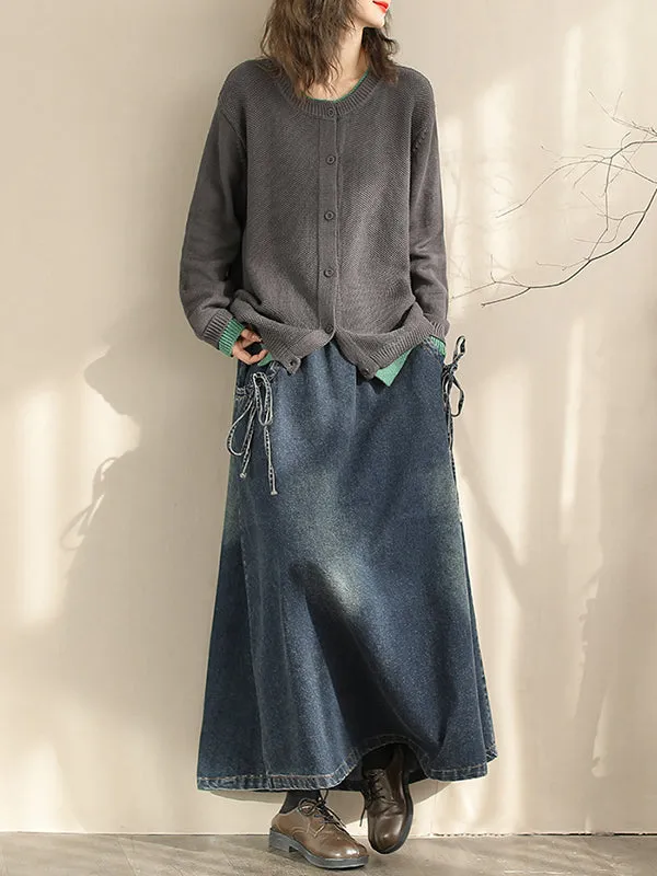 Elasticity Pockets Tied A-Line Loose Skirts Bottoms
