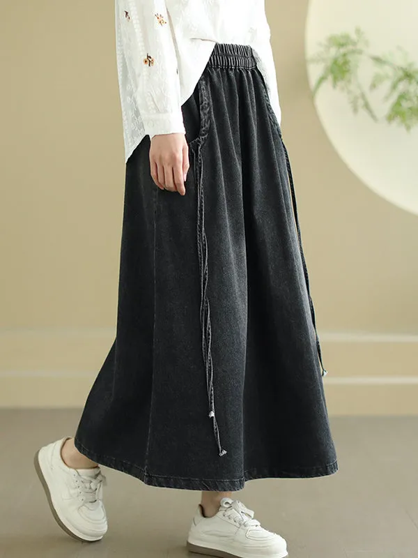 Elasticity Pockets Tied A-Line Loose Skirts Bottoms