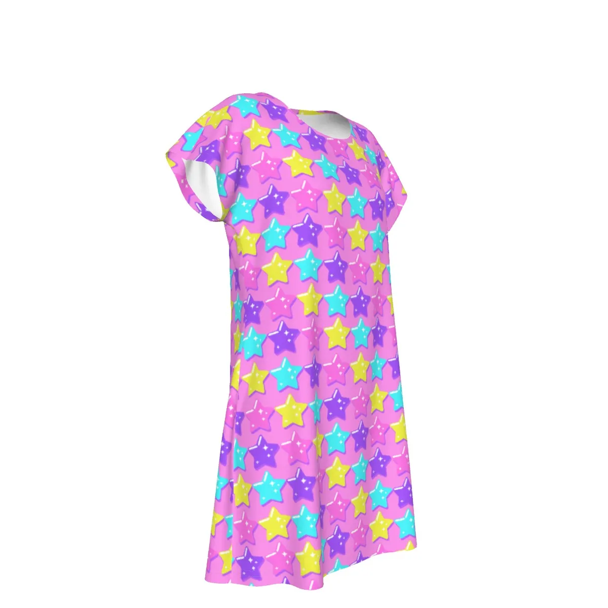 Electric Star Wave Pink Short Sleeve Dress