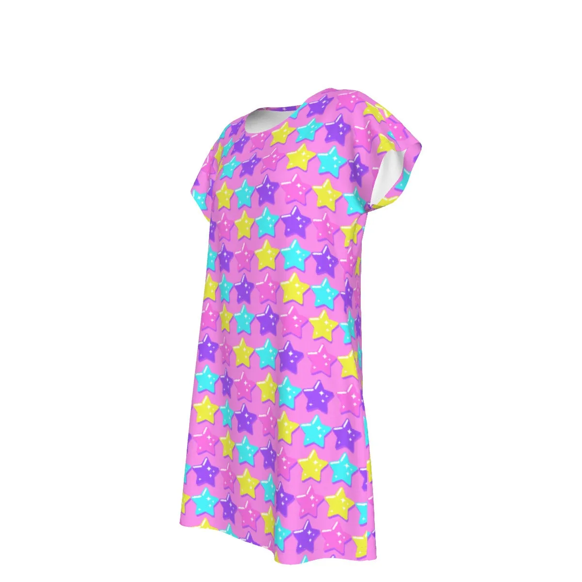 Electric Star Wave Pink Short Sleeve Dress