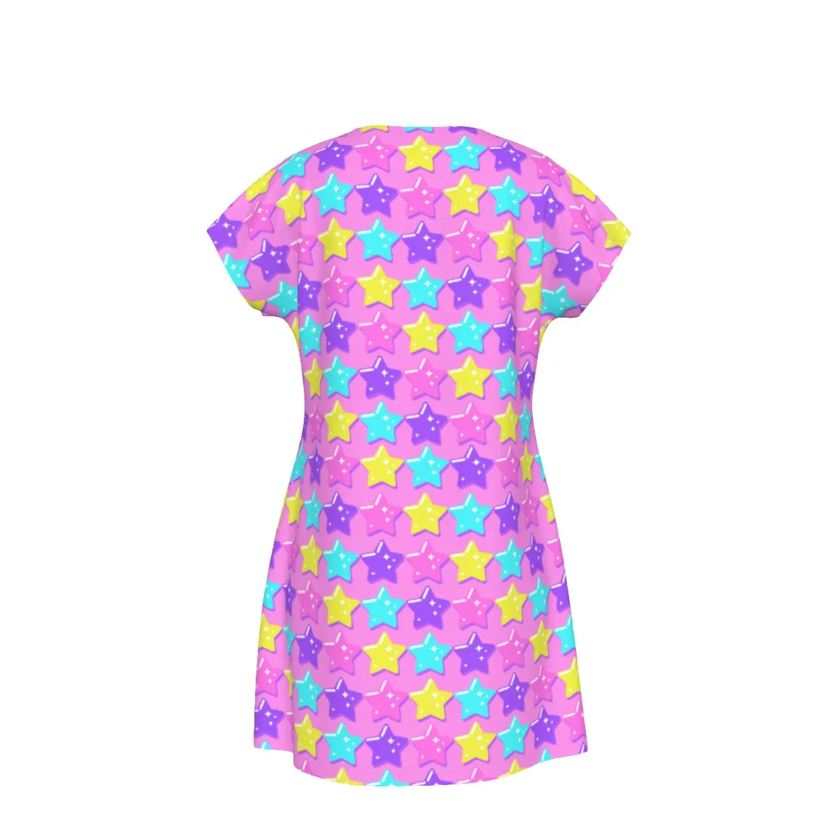 Electric Star Wave Pink Short Sleeve Dress