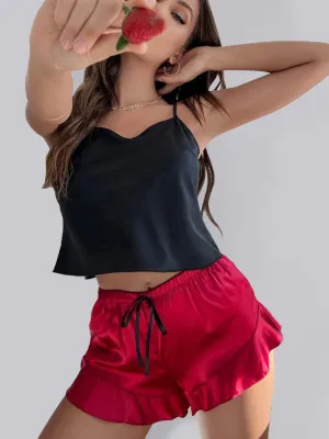Elegant Contrast Camisole and Shorts Sleepwear Set for Women
