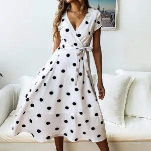 Elegant Dot Print Short Sleeve  Dress