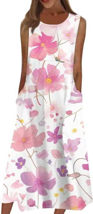Elegant Dresses for Women Formal Midi Party Casual Summer Casual Dresses with Pockets Boho Tea Party Cute Summer Outfits