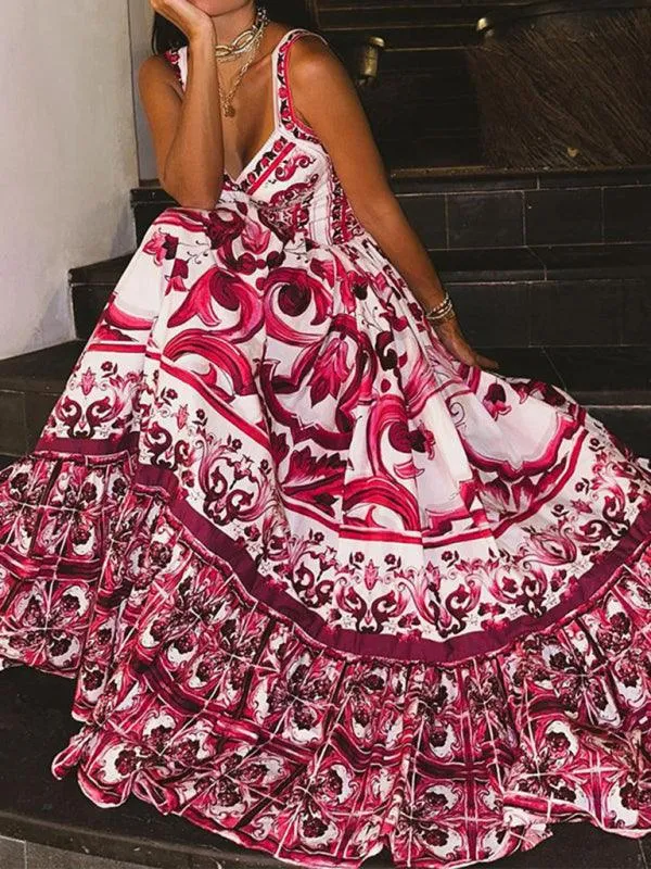 Elegant Floral Sleeveless A-line Dress