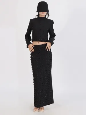Elegant Long Sleeve Pearls Design Skirt Formal Two-Piece Sets