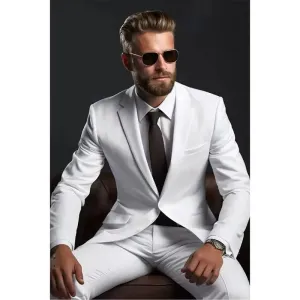 Elite Men Chic White Men Suits Formal Single Breasted Notch Lapel Skinny 2 Piece Jacket Pants