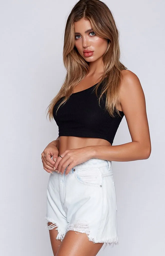 Europe Spliced Solid Colored Single Shoulder Tank Top