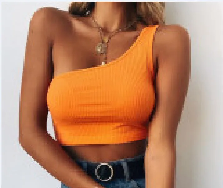 Europe Spliced Solid Colored Single Shoulder Tank Top