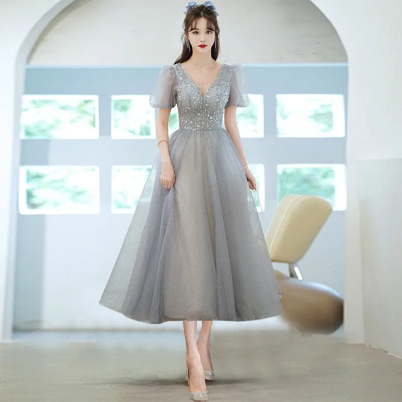 Evening Dress Women's French Blue Light Luxury Minority Pure Fairy Style Host Performance Costume Bel Canto Solo Dress