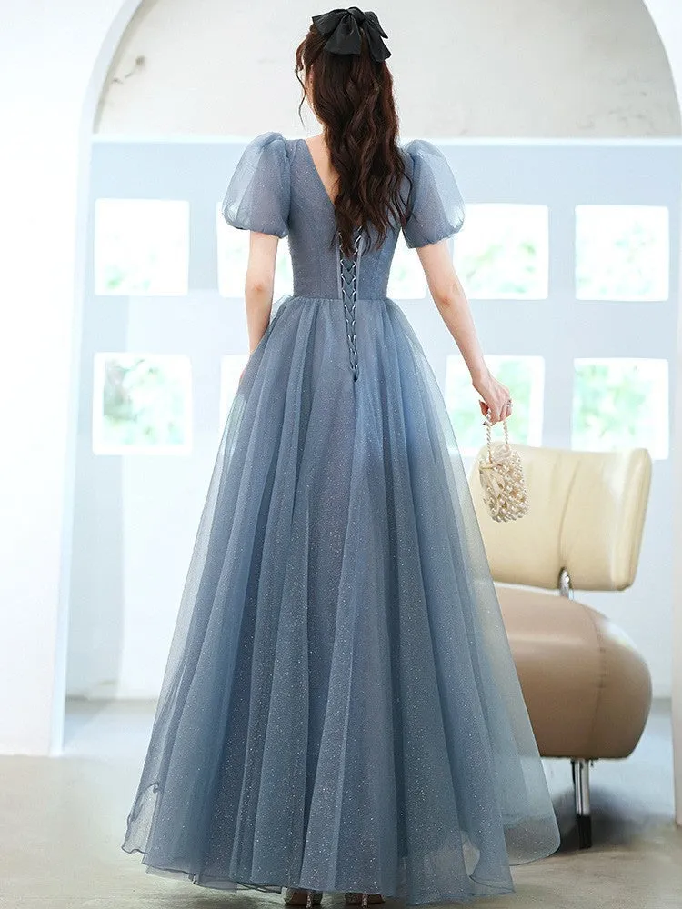 Evening Dress Women's French Blue Light Luxury Minority Pure Fairy Style Host Performance Costume Bel Canto Solo Dress