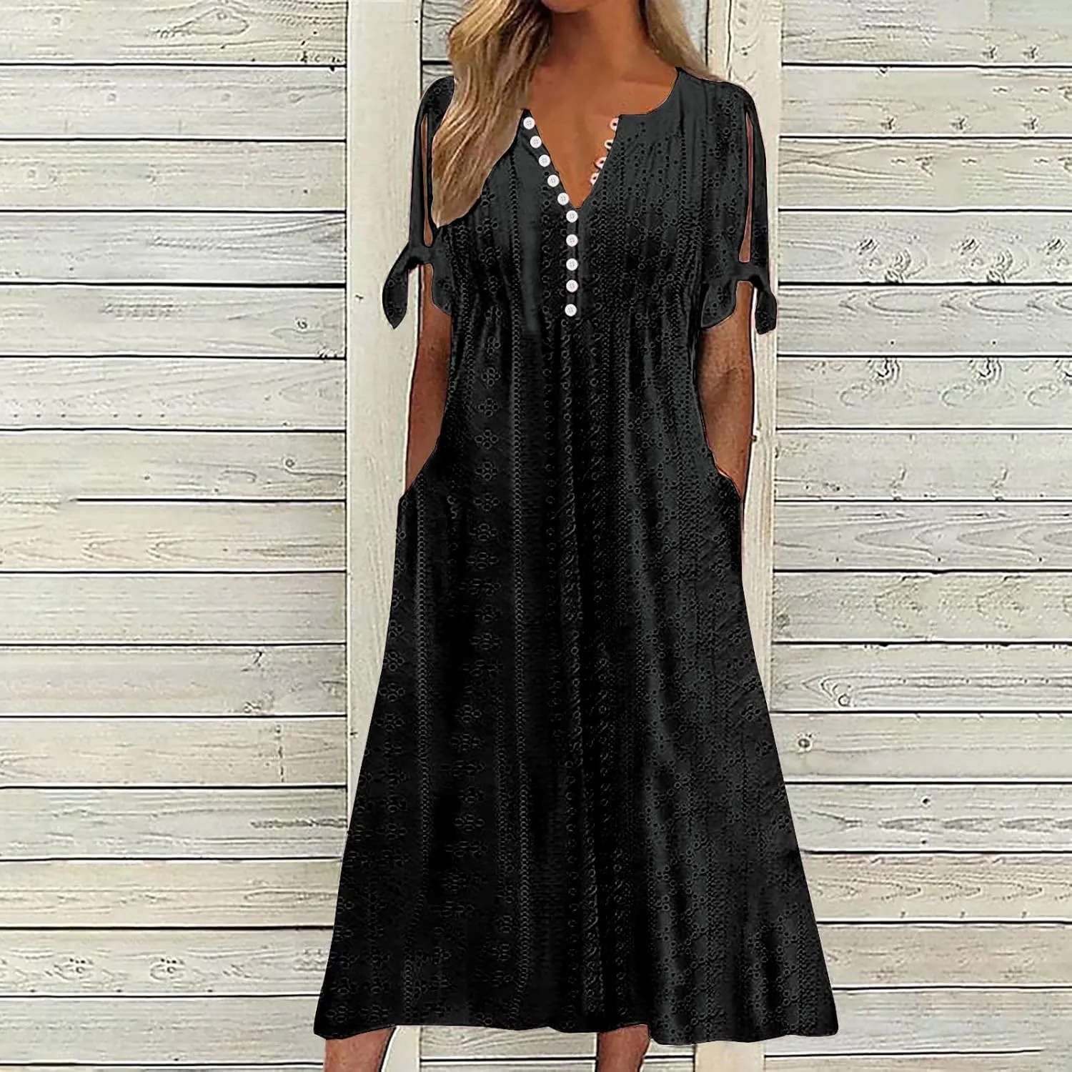 Eyelet Dress for Women Summer Wedding Guest Dresses Short Sleeve V Neck T Shirt Dress Plus Size A Line Maxi Sundress