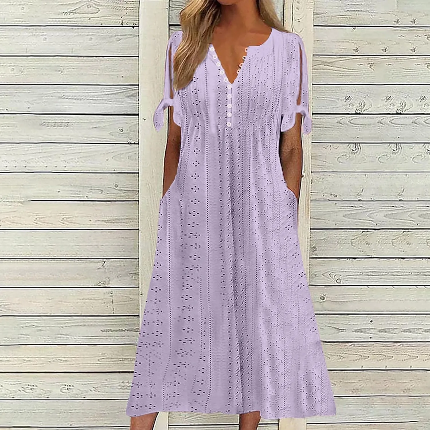 Eyelet Dress for Women Summer Wedding Guest Dresses Short Sleeve V Neck T Shirt Dress Plus Size A Line Maxi Sundress