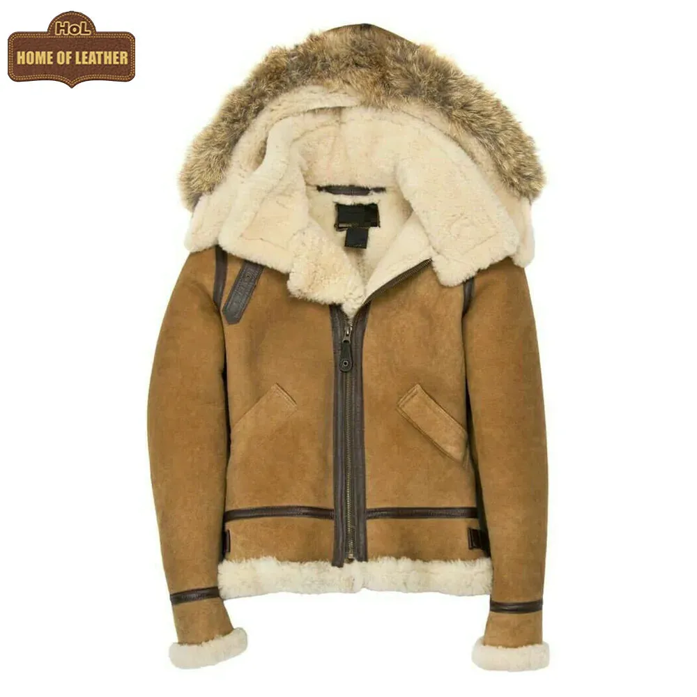 F007 Women's Suede Genuine Leather Stylish Detachable Hood Jacket | SALE