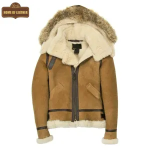 F007 Women's Suede Genuine Leather Stylish Detachable Hood Jacket | SALE
