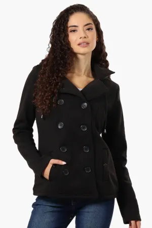 Fahrenheit Sherpa Lined Hood Double Breasted Lightweight Jacket - Black