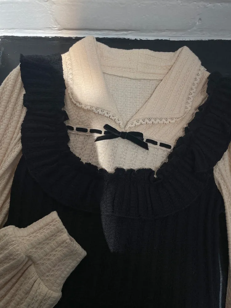 Fake Two-pieces Patchwork Knitted Dress