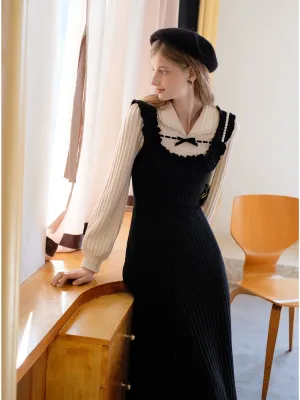Fake Two-pieces Patchwork Knitted Dress
