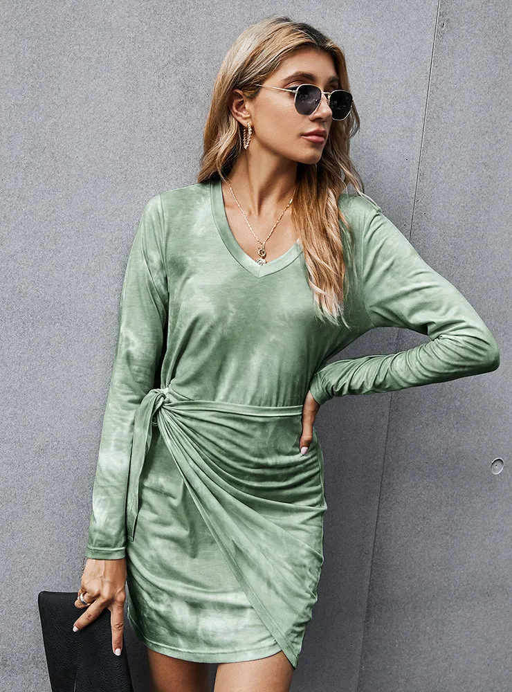 Fall/winter Tie-dye Contrasting Colors Dress