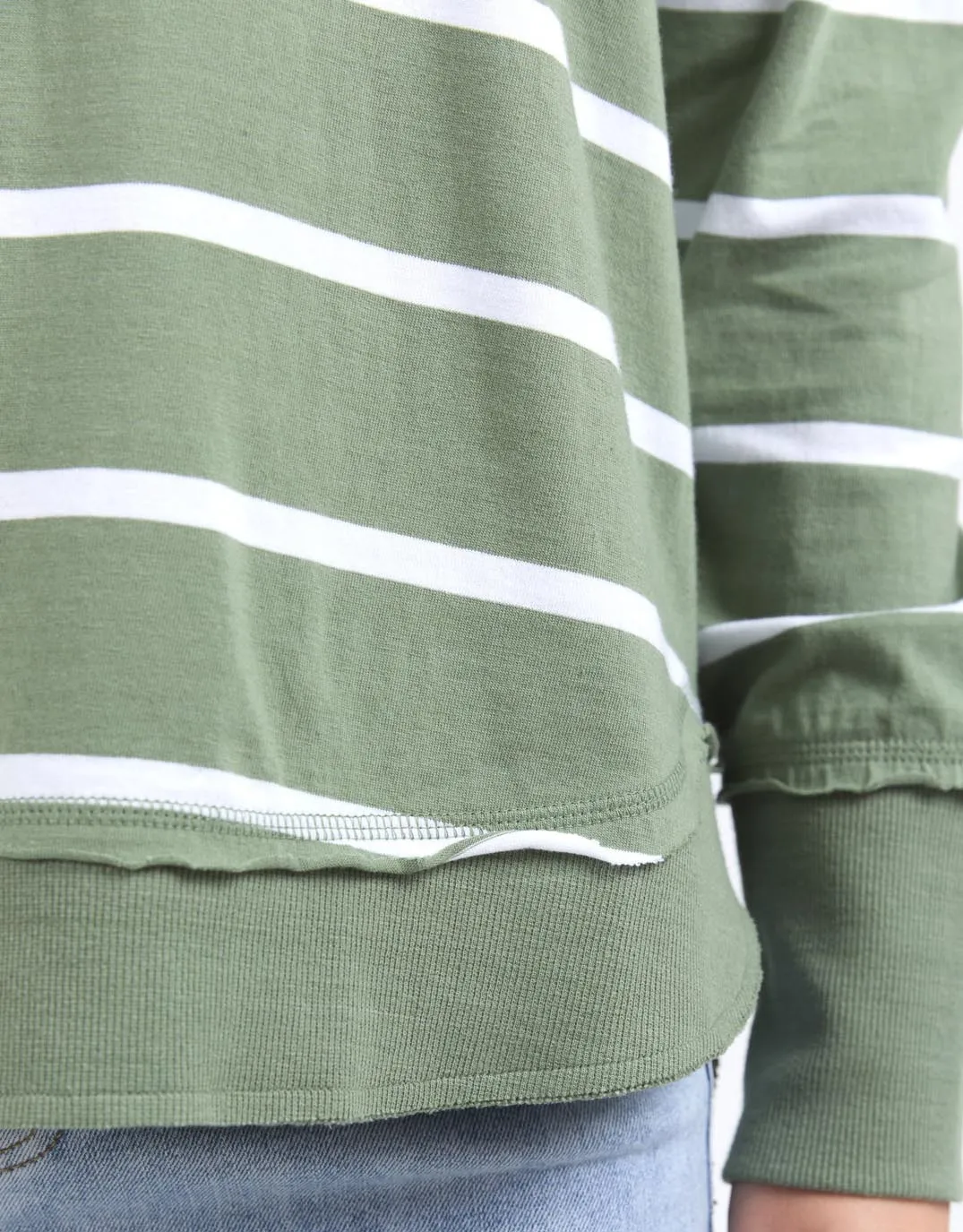 Farrah Stripe Long Sleeve - Sage/White Stripe