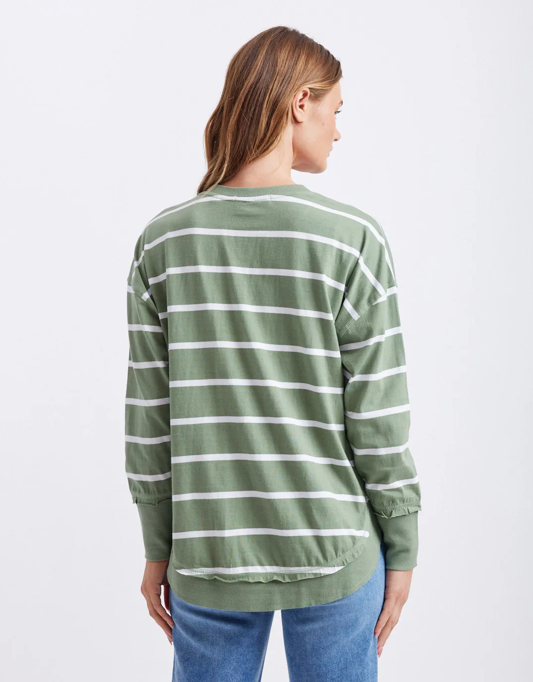 Farrah Stripe Long Sleeve - Sage/White Stripe
