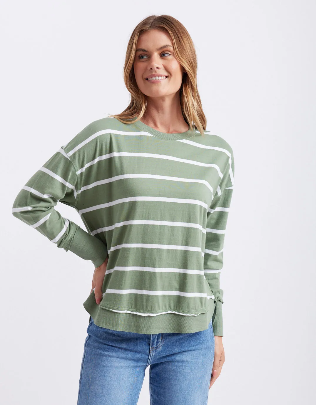 Farrah Stripe Long Sleeve - Sage/White Stripe