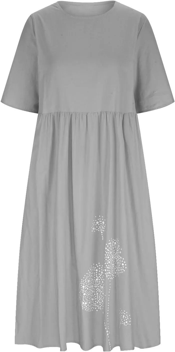 fartey Womens Casual T Shirt Dresses 2024 Summer Cold Shoulder Short Sleeve Maxi Dress Boho Floral Print V Neck Sundresses