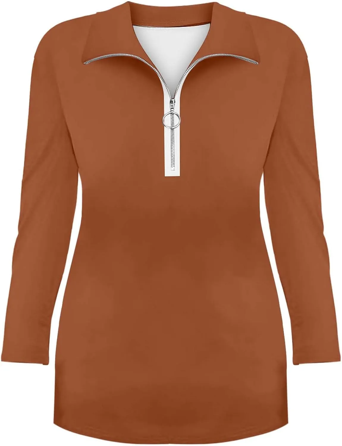Fashion Quarter Zip Shirts for Women Fall Slim Fit Lapel Collared Pullover Tees Casual Business 3/4 Sleeve Shirt Tops