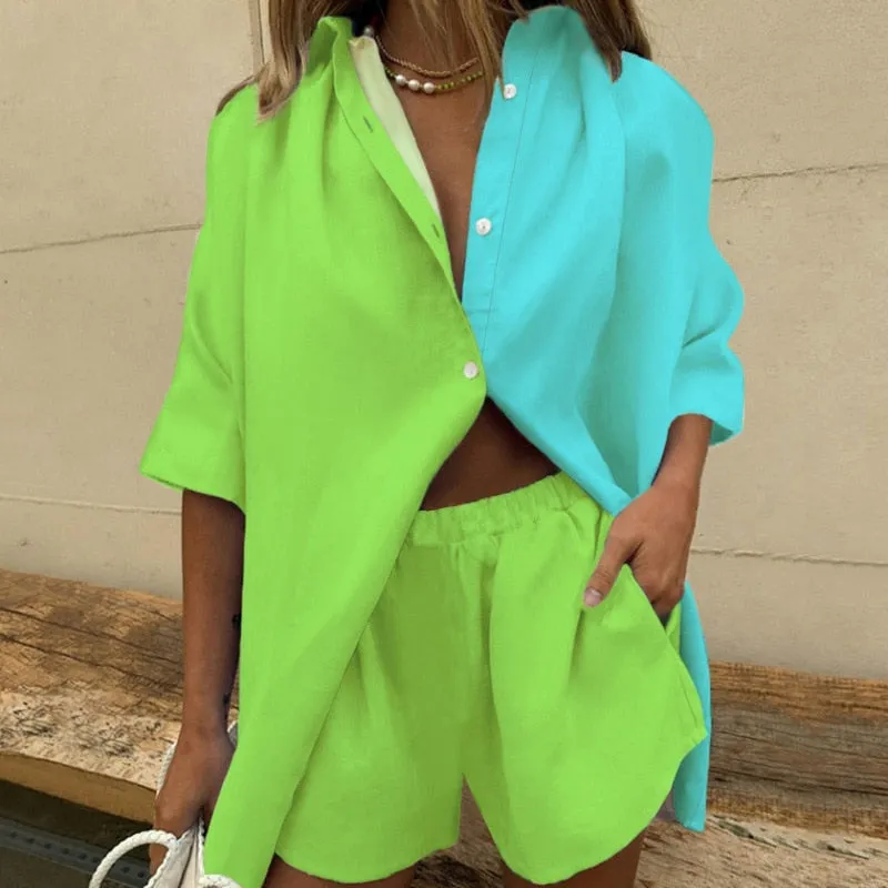 Fashionkova   Summer Casual Print Two Piece Set Women Fashion Short Sleeve Shirt Mini Shorts Suit Female 2022 Lady Loose Sportswear Outfits