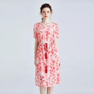 FashionSierra - 100% Silk Women's O Neck Short Sleeves Dresses