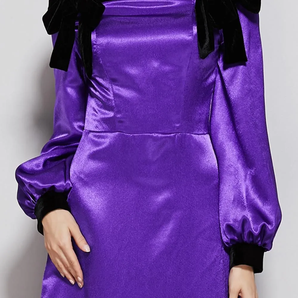 FashionSierra - Women's Party Prom Dresses Slash Neckline Long Sleeves Bow Detailing Elegant Maxi Designer Fashion Dresses