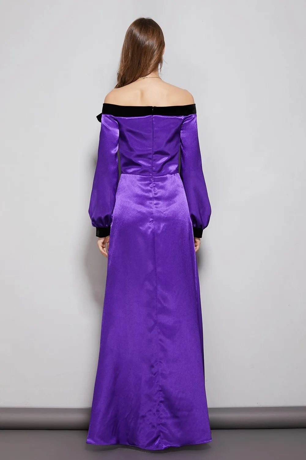 FashionSierra - Women's Party Prom Dresses Slash Neckline Long Sleeves Bow Detailing Elegant Maxi Designer Fashion Dresses