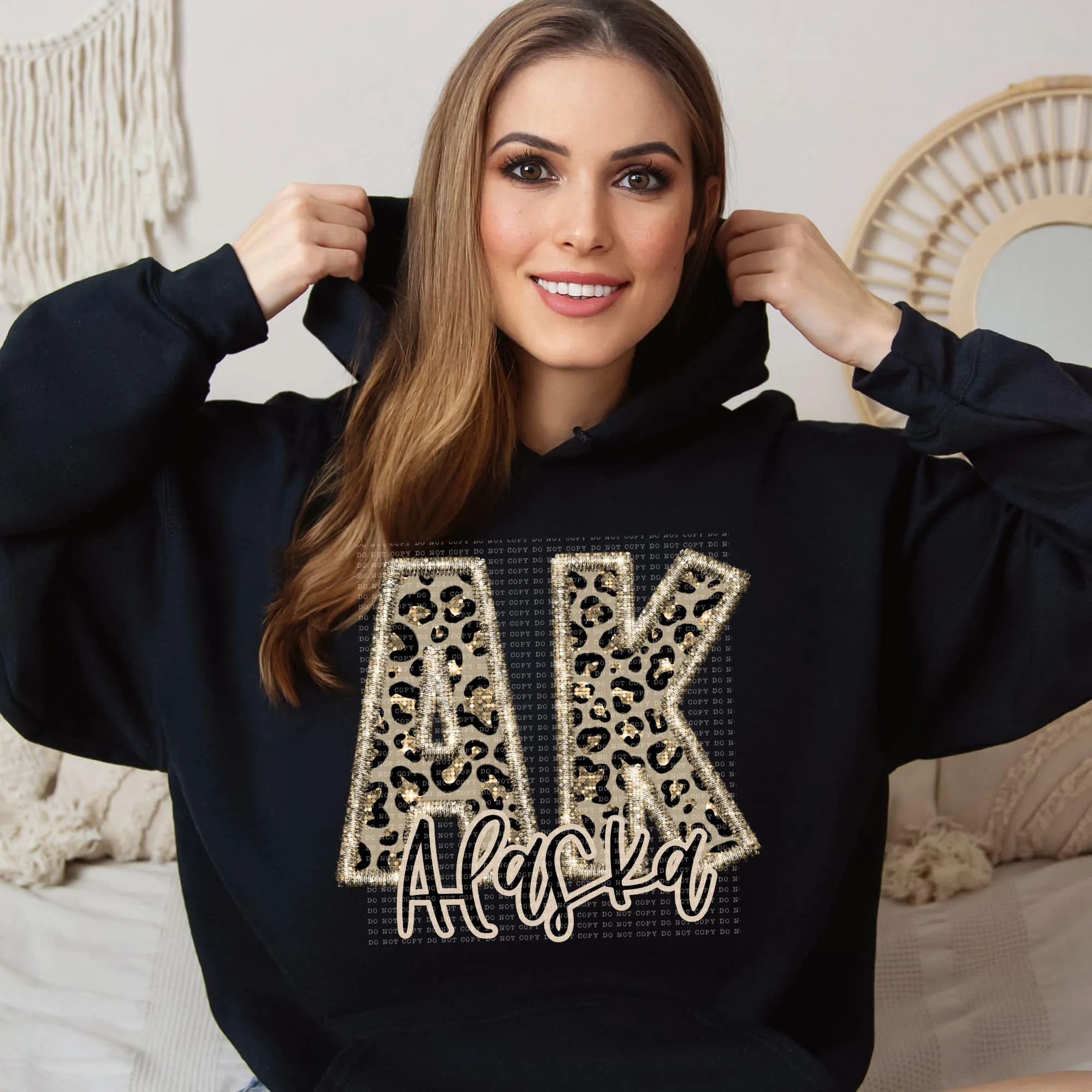 Faux Embroidered Cheetah Alabama - Kansas Hoodie