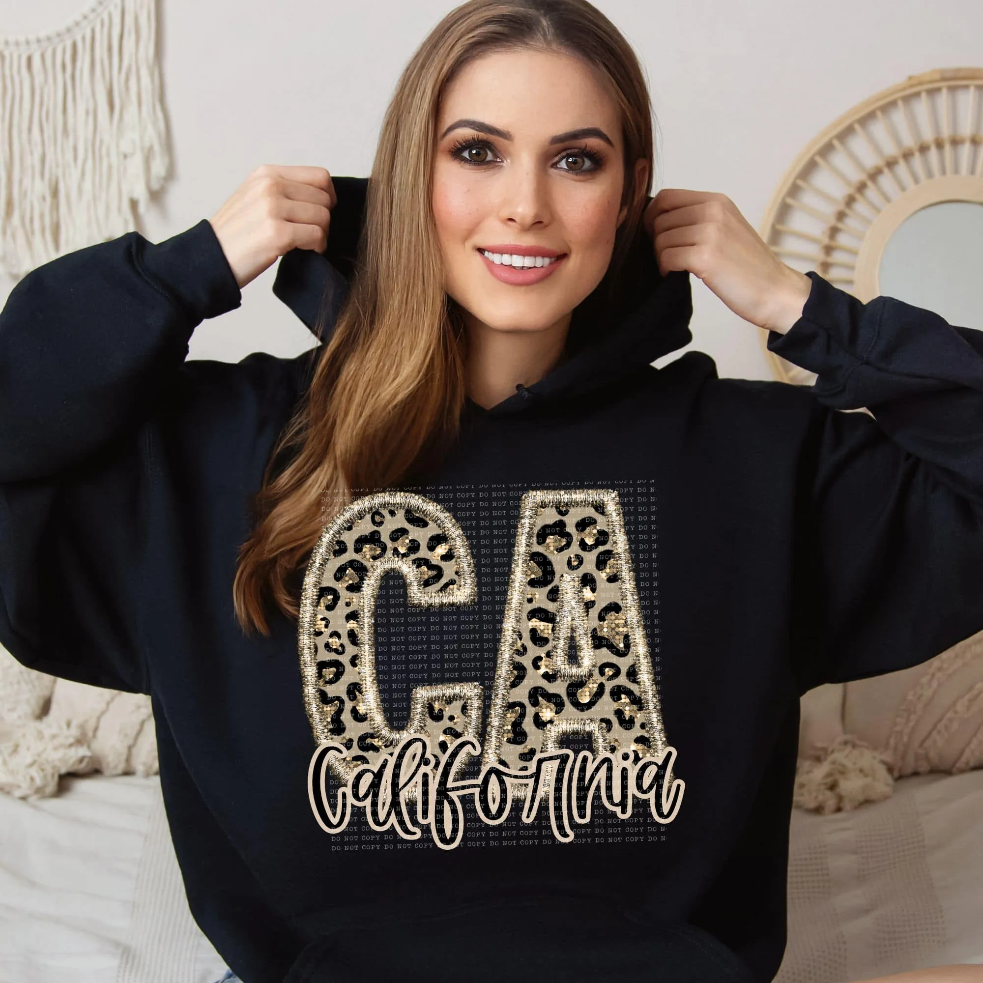 Faux Embroidered Cheetah Alabama - Kansas Hoodie