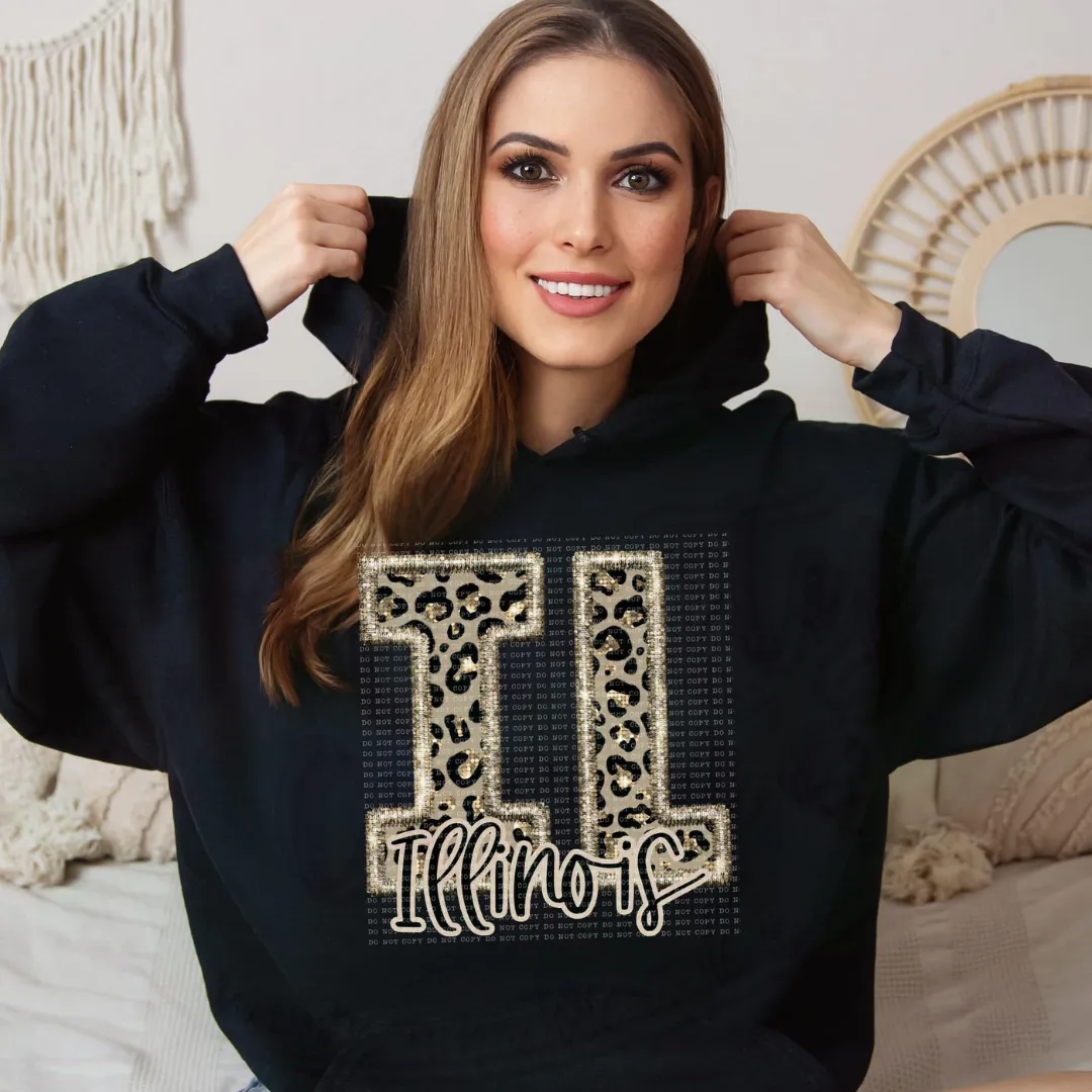 Faux Embroidered Cheetah Alabama - Kansas Hoodie