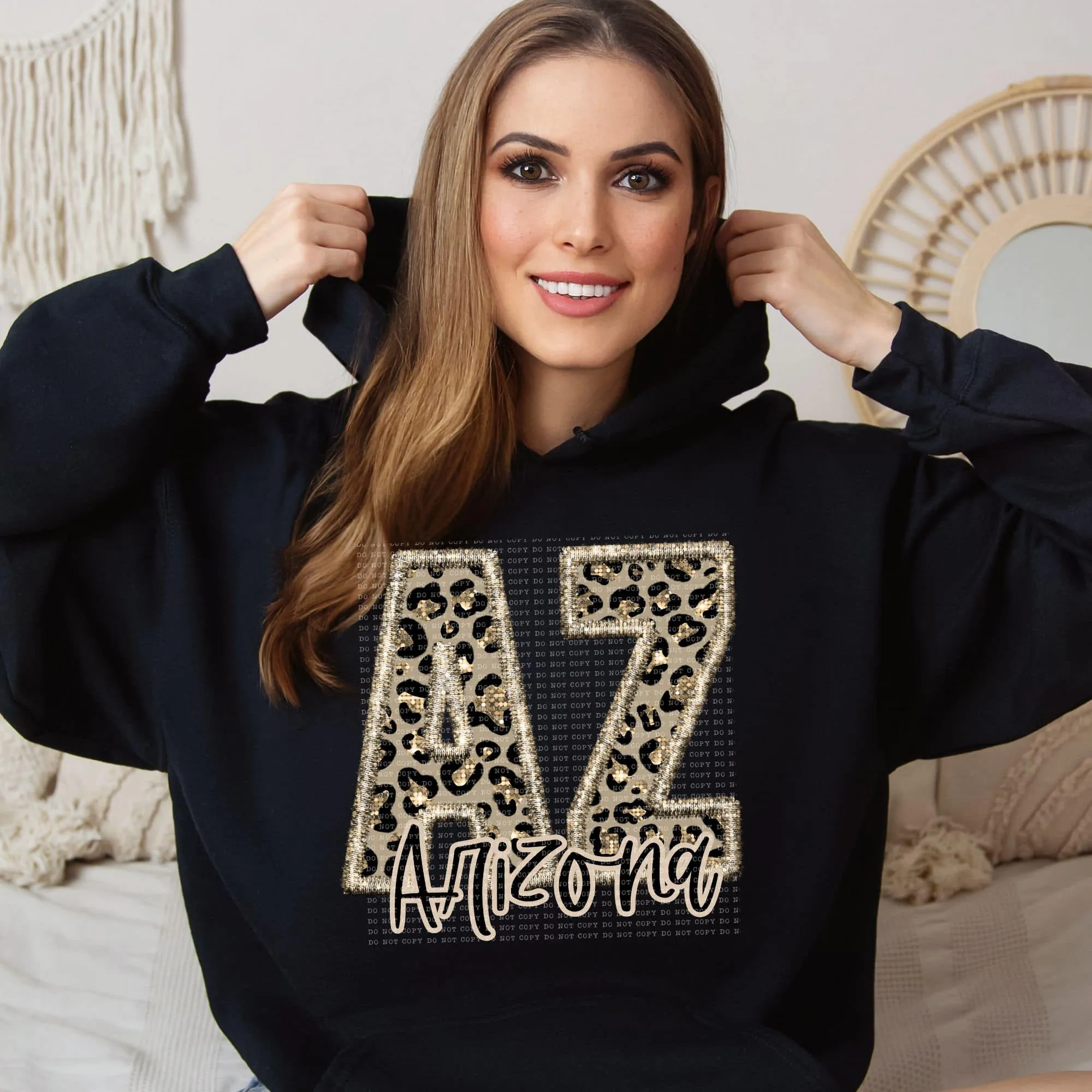Faux Embroidered Cheetah Alabama - Kansas Hoodie