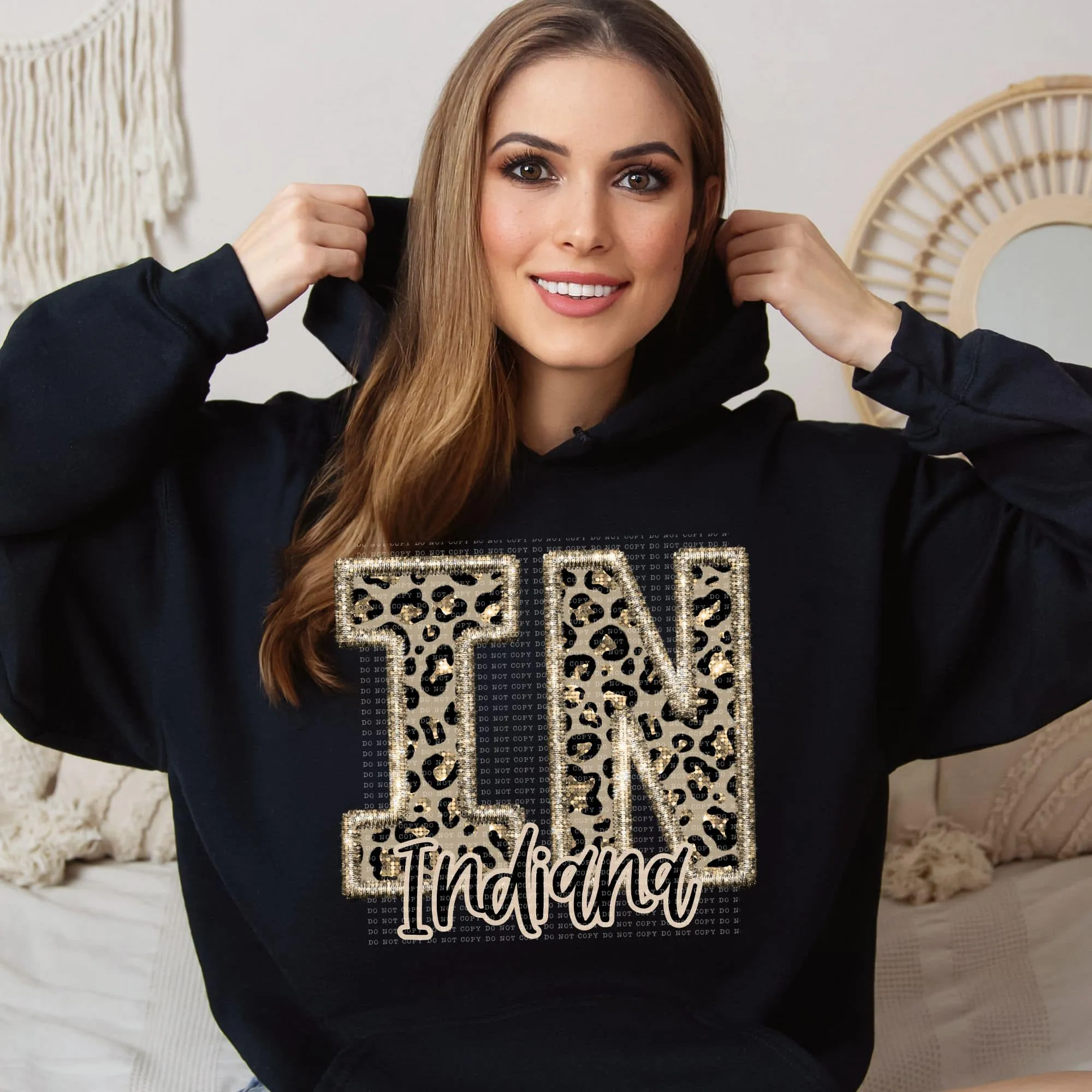 Faux Embroidered Cheetah Alabama - Kansas Hoodie