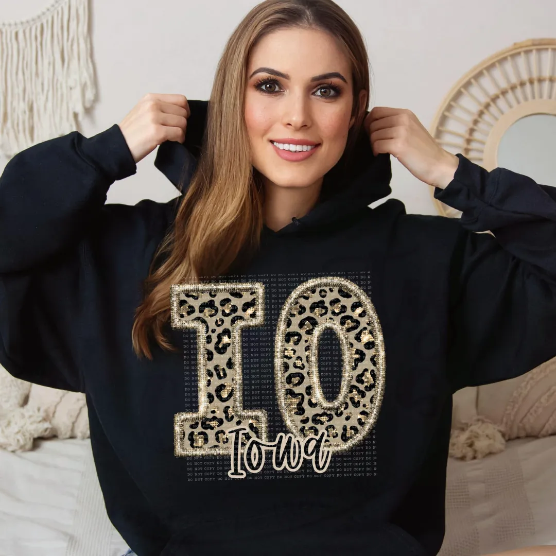 Faux Embroidered Cheetah Alabama - Kansas Hoodie