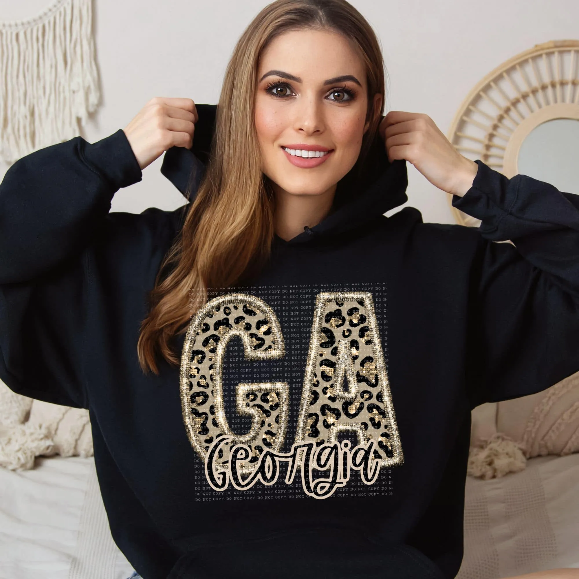 Faux Embroidered Cheetah Alabama - Kansas Hoodie