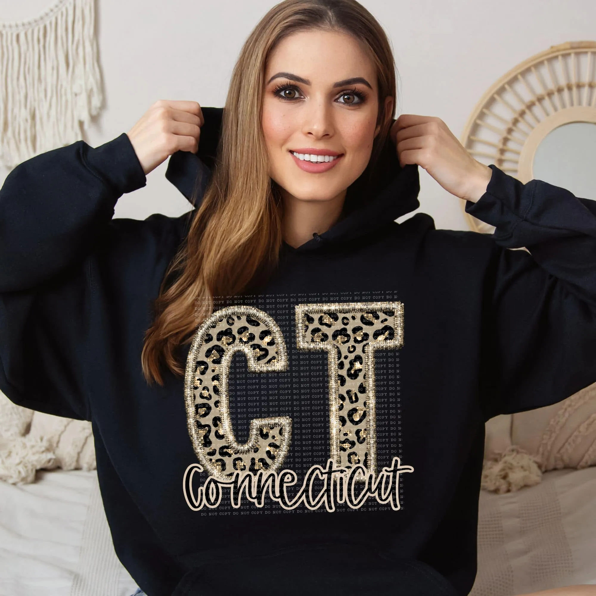 Faux Embroidered Cheetah Alabama - Kansas Hoodie