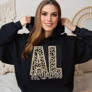 Faux Embroidered Cheetah Alabama - Kansas Hoodie
